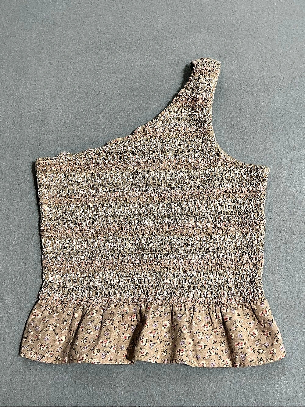 American Eagle Floral One Shoulder Smocked Peplum Top XS Cotton Linen